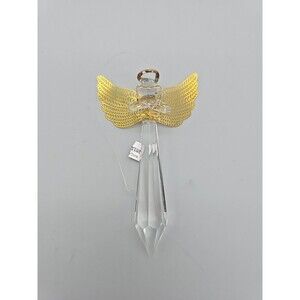 Vintage Biedermann & Sons Crystal Angel Christmas Ornament  Gold Wings